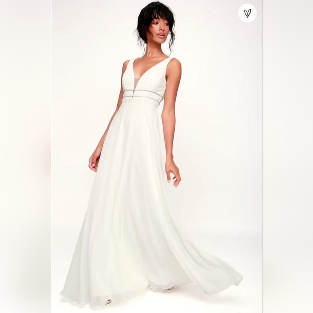 Lulu's Lola Rose White Sleeveless Rhinestone Maxi Dress